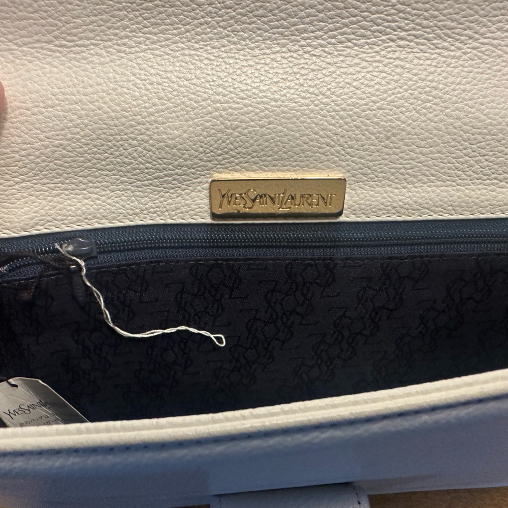 YSL White Leather Envelope Clutch with Gold-Tone Accent - Picture 6 of 15